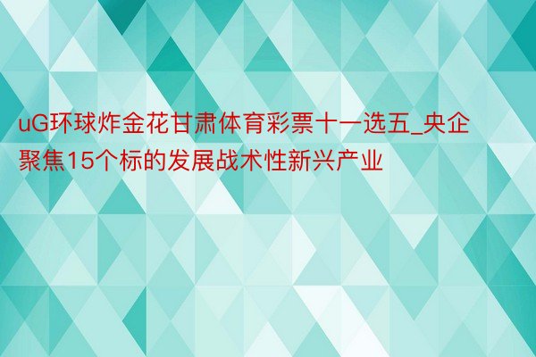 uG环球炸金花甘肃体育彩票十一选五_央企聚焦15个标的发展战术性新兴产业