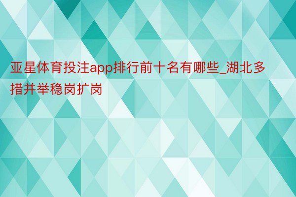 亚星体育投注app排行前十名有哪些_湖北多措并举稳岗扩岗