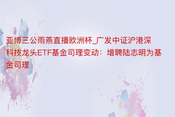 亚博三公雨燕直播欧洲杯_广发中证沪港深科技龙头ETF基金司理变动：增聘陆志明为基金司理