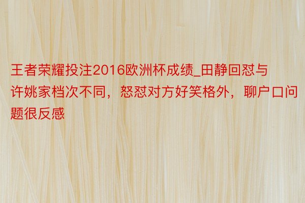 王者荣耀投注2016欧洲杯成绩_田静回怼与许姚家档次不同，怒怼对方好笑格外，聊户口问题很反感