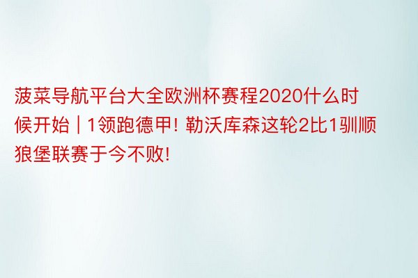 菠菜导航平台大全欧洲杯赛程2020什么时候开始 | 1领跑德甲! 勒沃库森这轮2比1驯顺狼堡联赛于今不败!