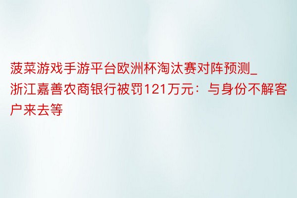 菠菜游戏手游平台欧洲杯淘汰赛对阵预测_浙江嘉善农商银行被罚121万元：与身份不解客户来去等